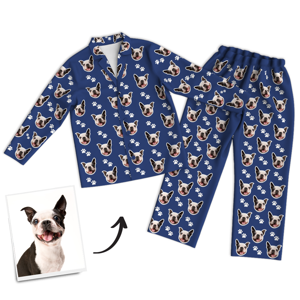 Custom Dog Photo Long Sleeve Pajamas, Sleepwear, Nightwear