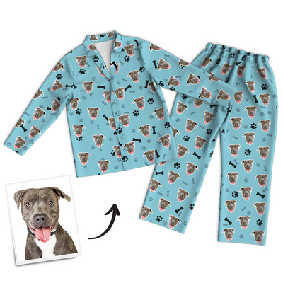 Custom Dog Photo Long Sleeve Pajamas, Sleepwear, Nightwear - Bone - mysiliconefoodbag