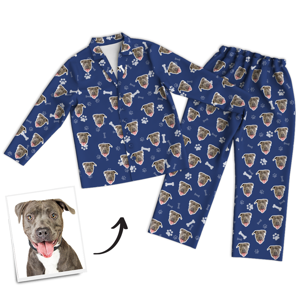 Custom Dog Photo Long Sleeve Pajamas, Sleepwear, Nightwear - Bone