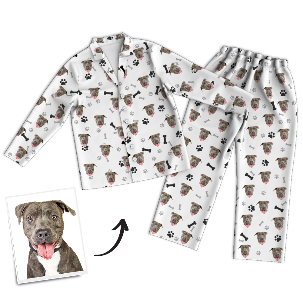 Custom Dog Photo Long Sleeve Pajamas, Sleepwear, Nightwear - Bone