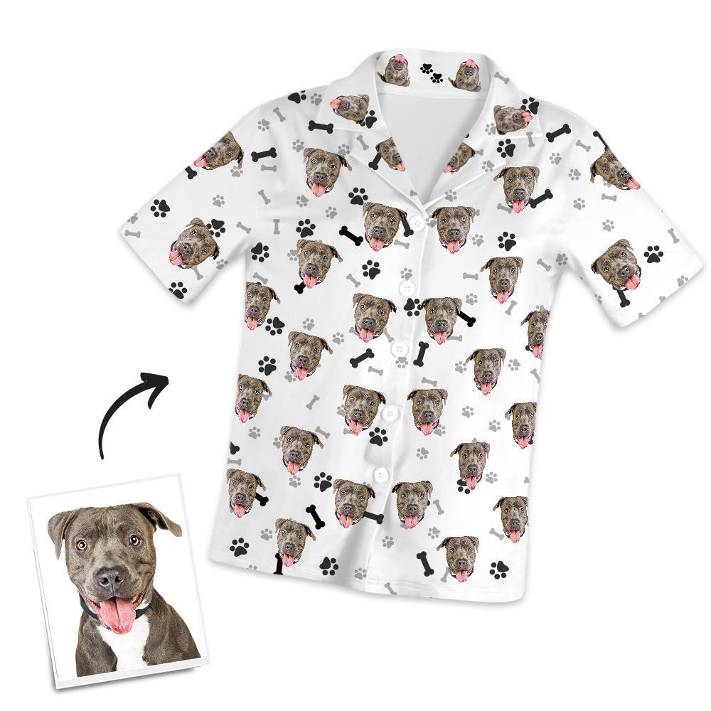 Christmas Gifts Custom Pajamas with Dog Face Bones And Footprints Short Sleeved Pajamas