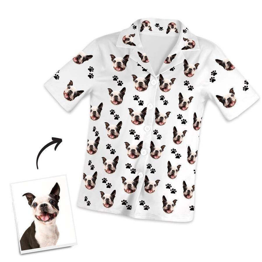 Custom Dog Face And Footprints Pajamas Personalised Photo Short Pajamas