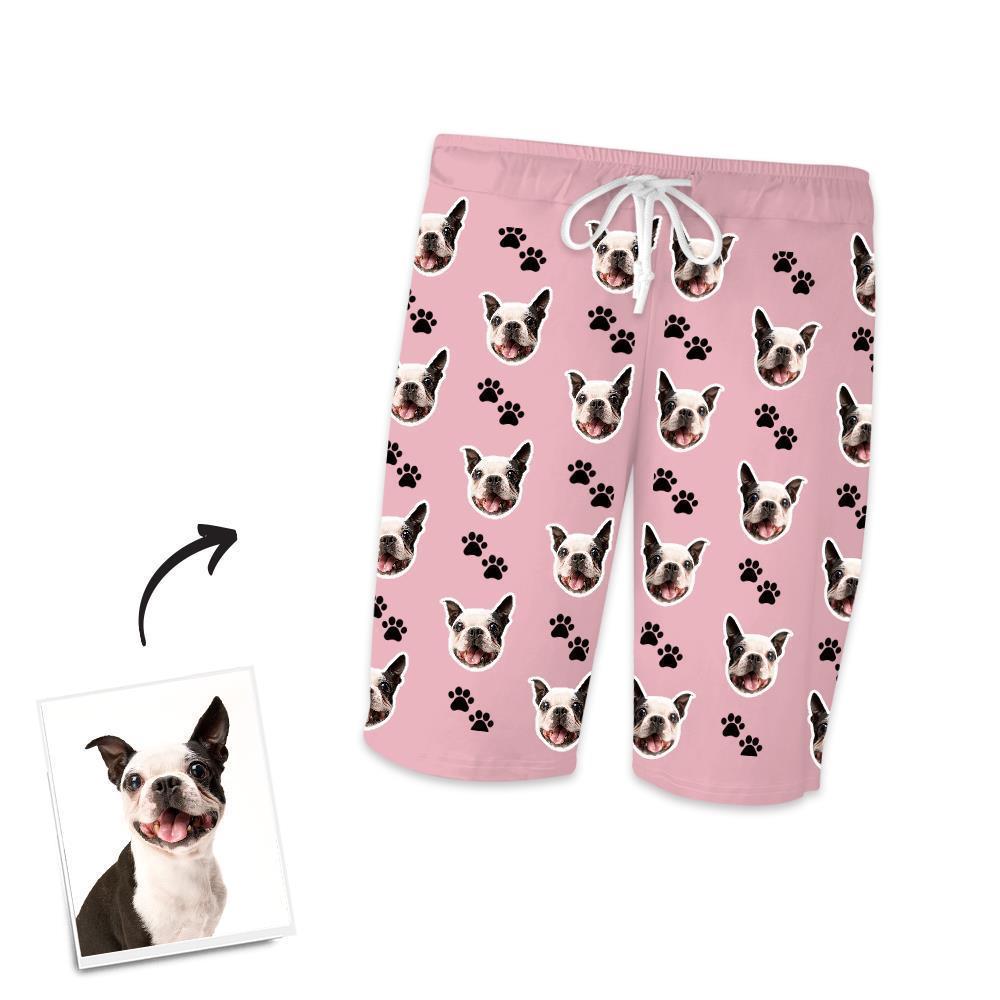 Custom Dog Photo Short Pajama Pants, Nightwear, Sleepwear, Footprints