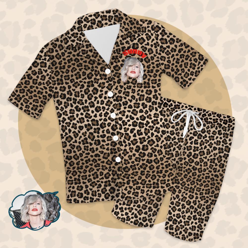 Mother's Day Gifts Custom Women's Short Sleeve Pajama Tops With Animal Leopard Elements