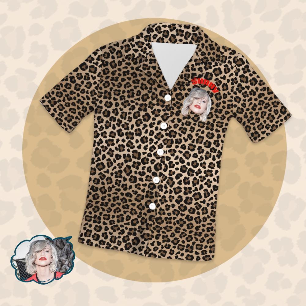 Mother's Day Gifts Custom Women's Short Sleeve Pajama Tops With Animal Leopard Elements