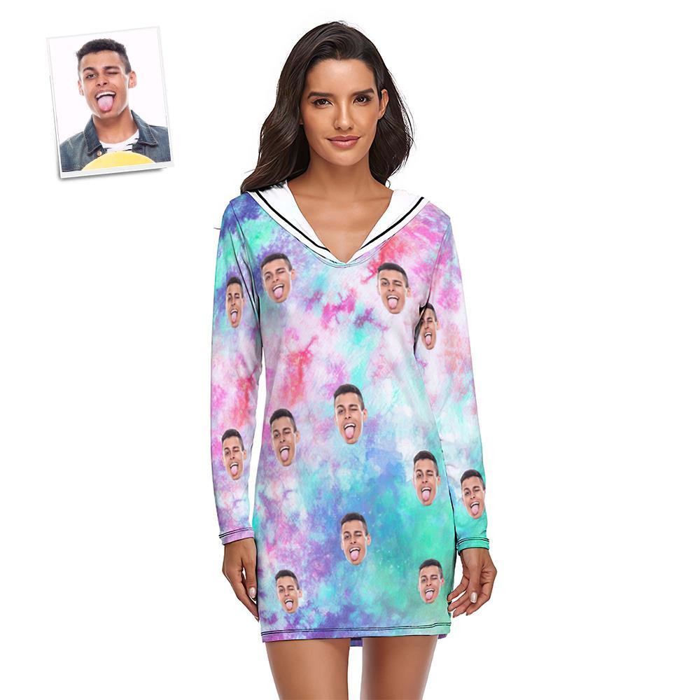 Custom Face Pajamas Women's Pajama Sets Long-sleeved Dress Summer Sleepwear - Tie Dye