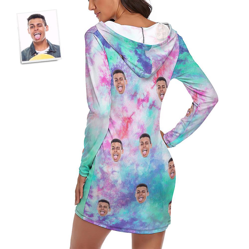 Custom Face Pajamas Women's Pajama Sets Long-sleeved Dress Summer Sleepwear - Tie Dye