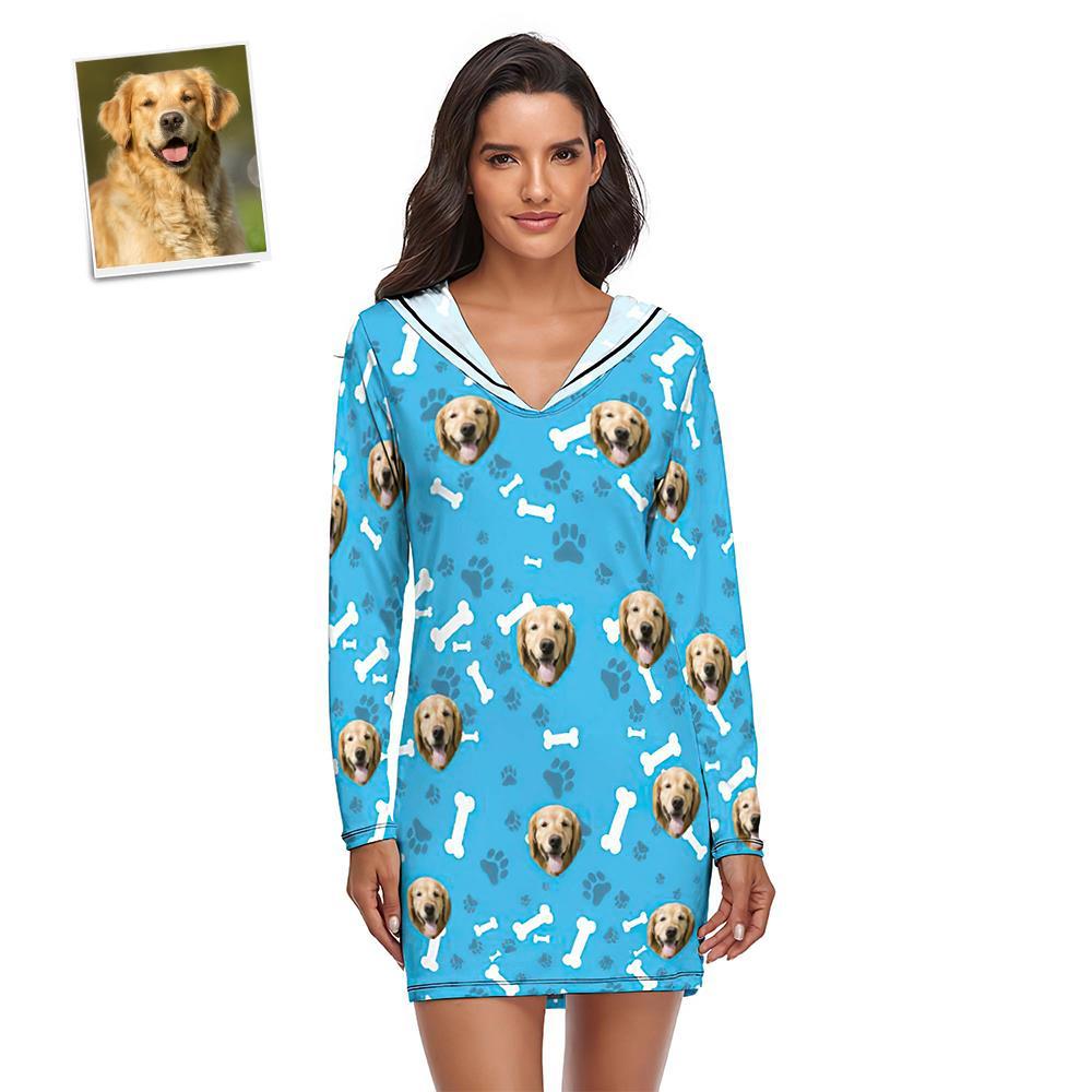 Custom Face Pajamas Women's Pajama Sets Long-sleeved Dress Summer Sleepwear - Dog