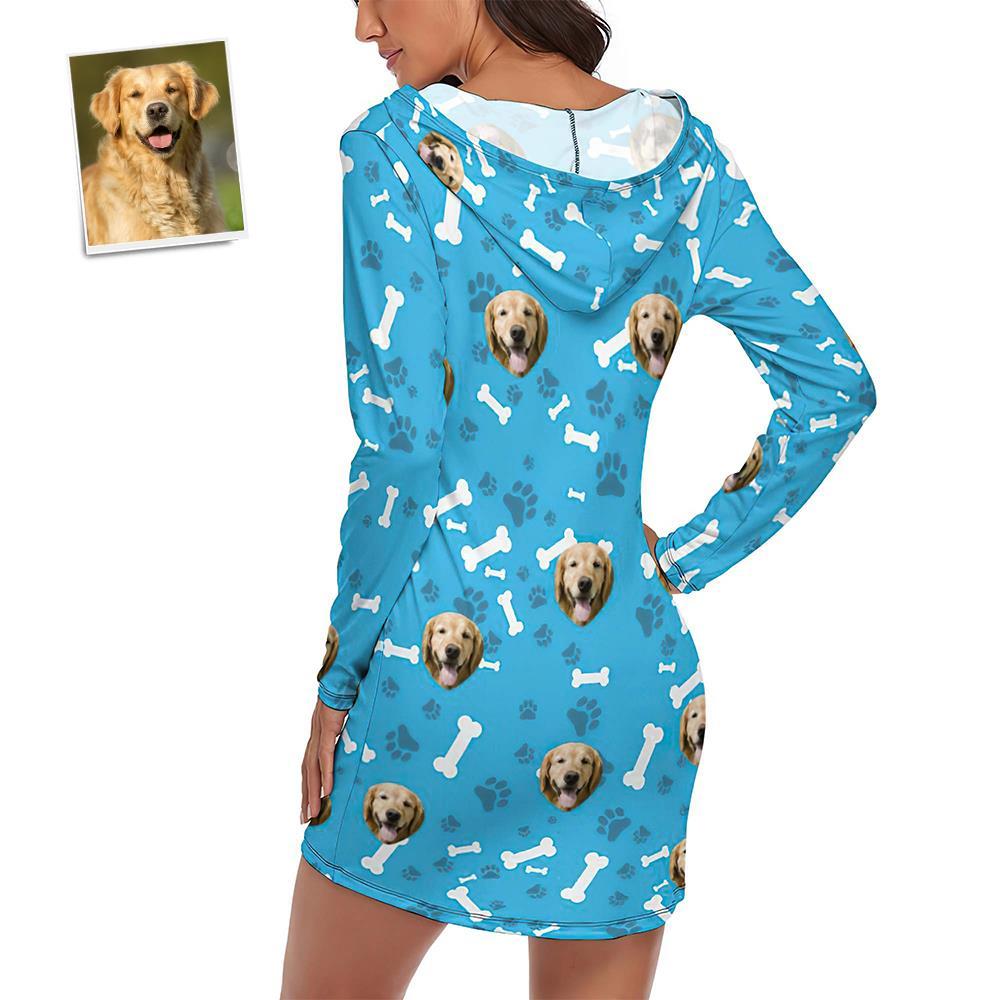 Custom Face Pajamas Women's Pajama Sets Long-sleeved Dress Summer Sleepwear - Dog