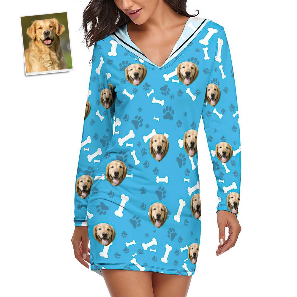 Custom Face Pajamas Women's Pajama Sets Long-sleeved Dress Summer Sleepwear - Dog