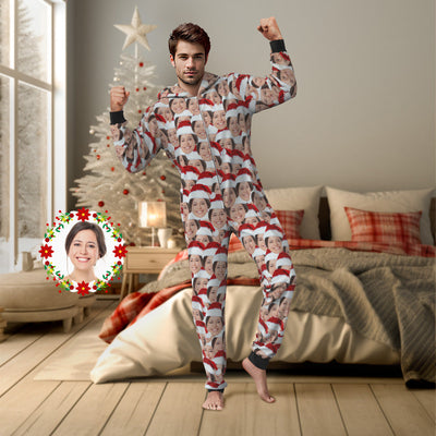 Custom Face Mash Onesies Christmas Pajamas One-Piece Sleepwear Christmas Gift - mysiliconefoodbag