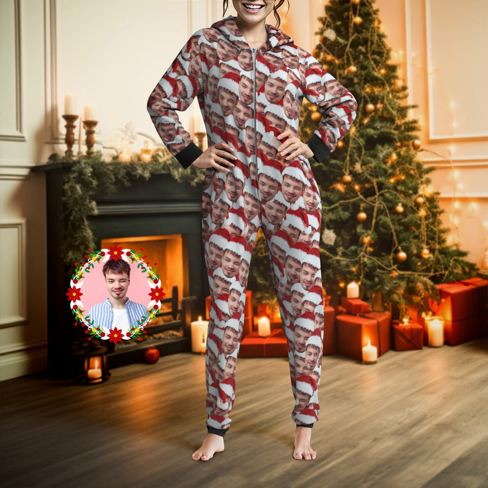 Custom Face Mash Onesies Christmas Pajamas One-Piece Sleepwear Christmas Gift