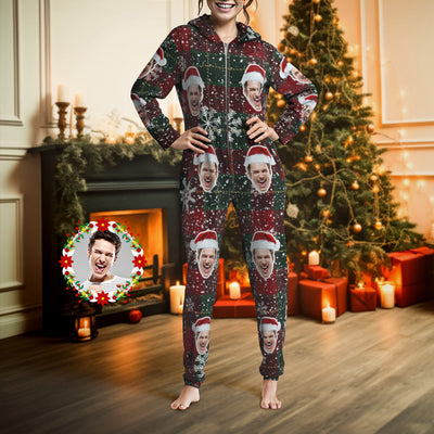 Custom Face Classic Christmas Onesies Pajamas One-Piece Sleepwear Christmas Gift - mysiliconefoodbag