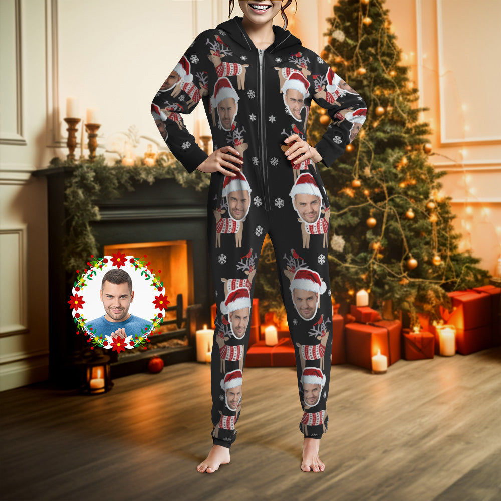 Custom Face Christmas Bear Onesies Pajamas One-Piece Sleepwear Christmas Gift