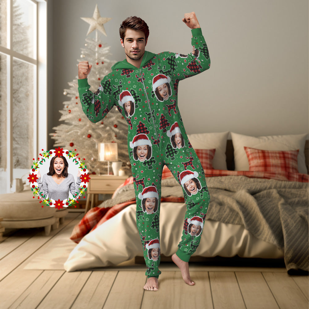 Custom Face Onesies Pajamas Colorful Christmas One-Piece Sleepwear Christmas Gift