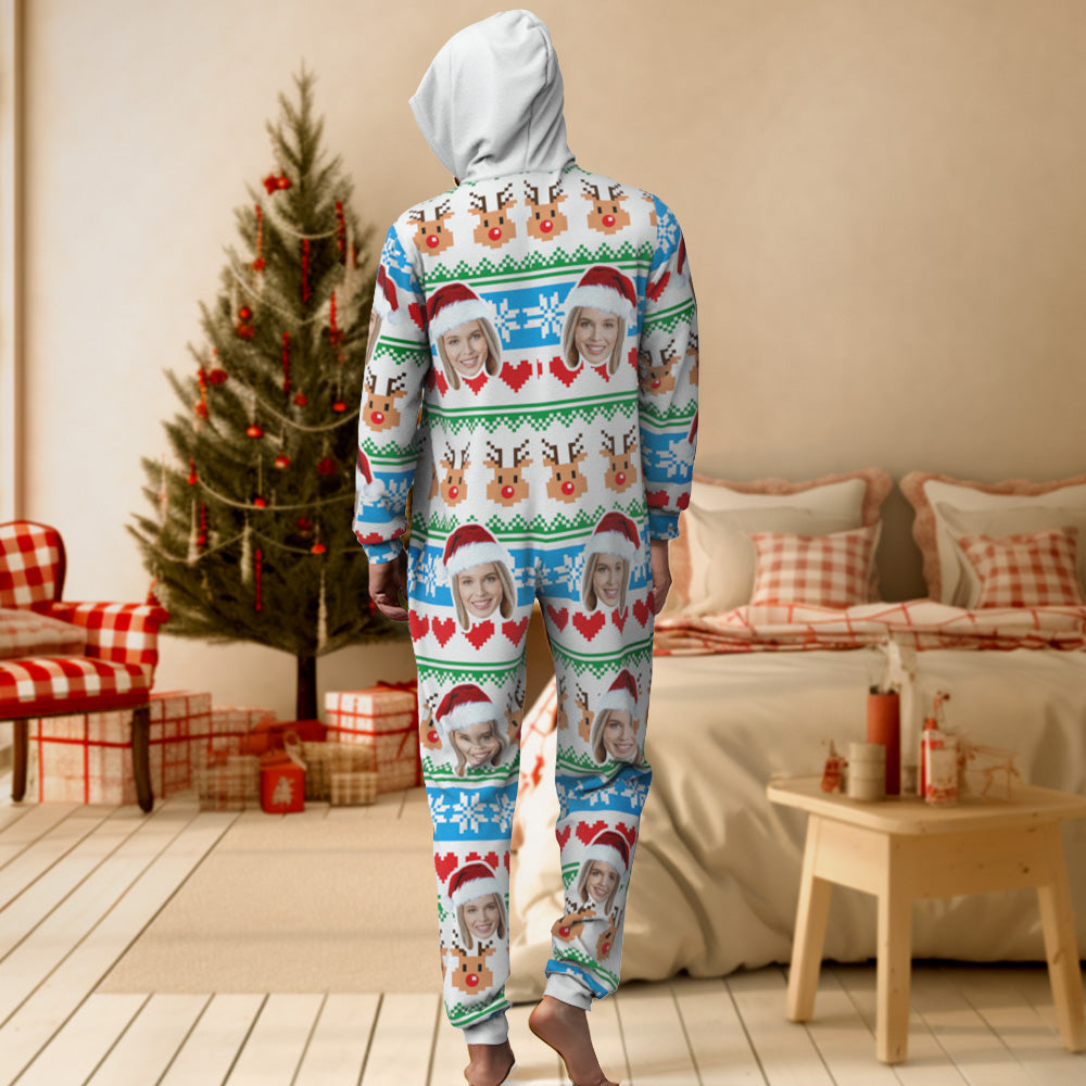 Custom Face Christmas Print Onesies Pajamas One-Piece Sleepwear Christmas Gift