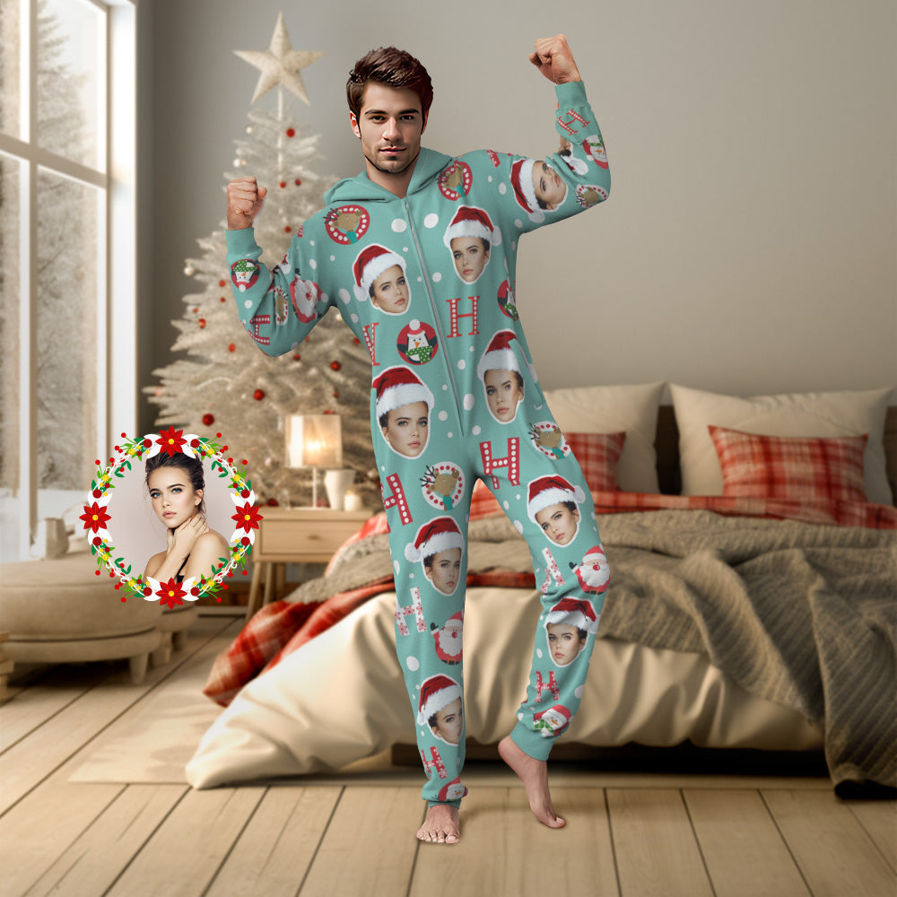 Custom Face Onesies Pajamas HO HO Christmas One-Piece Sleepwear Christmas Gift