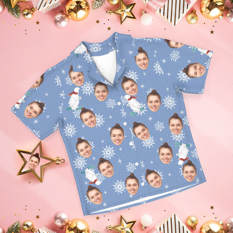 Custom Face Pajamas Blue pajamas Cute Polar Bear Christmas Pajamas