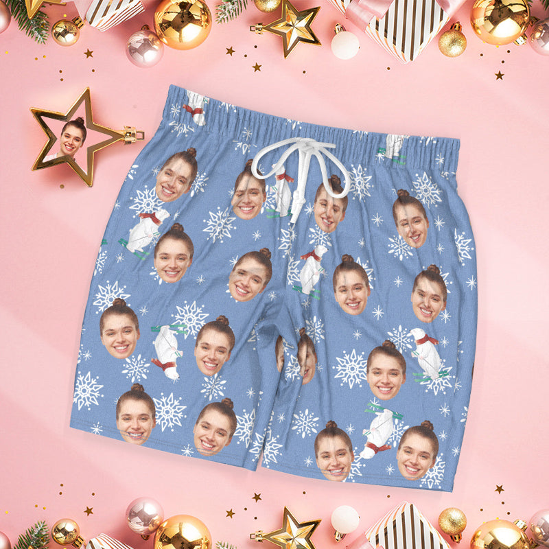 Custom Face Pajamas Blue pajamas Cute Polar Bear Christmas Pajamas