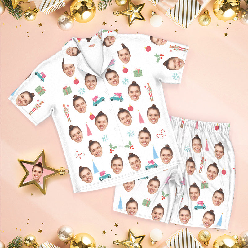 Custom Face Pajamas Christmas Pajamas Snowflakes and Cars