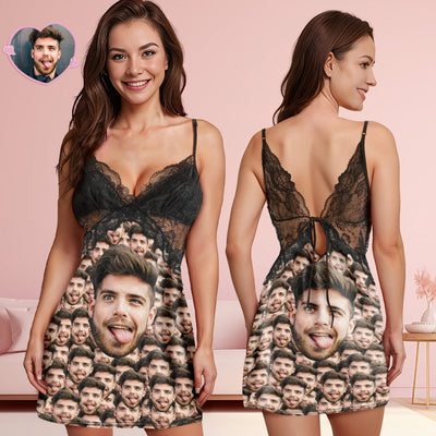 Custom Face Mash Women Lace Sleepwear Personalized Photo Nightwear Gift for Her - mysiliconefoodbag