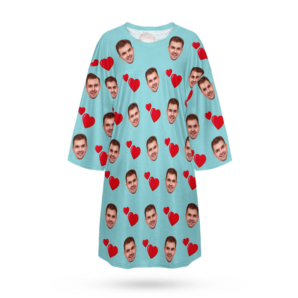 Custom Photo Face Nightdress Personalized Women's Oversized Nightshirt Heart Design Gifts