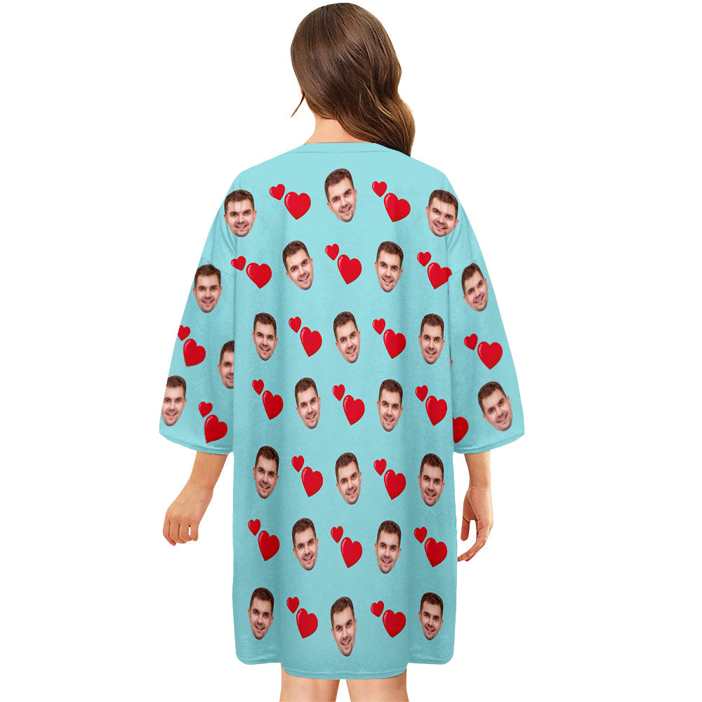 Custom Photo Face Nightdress Personalized Women's Oversized Nightshirt Heart Design Gifts