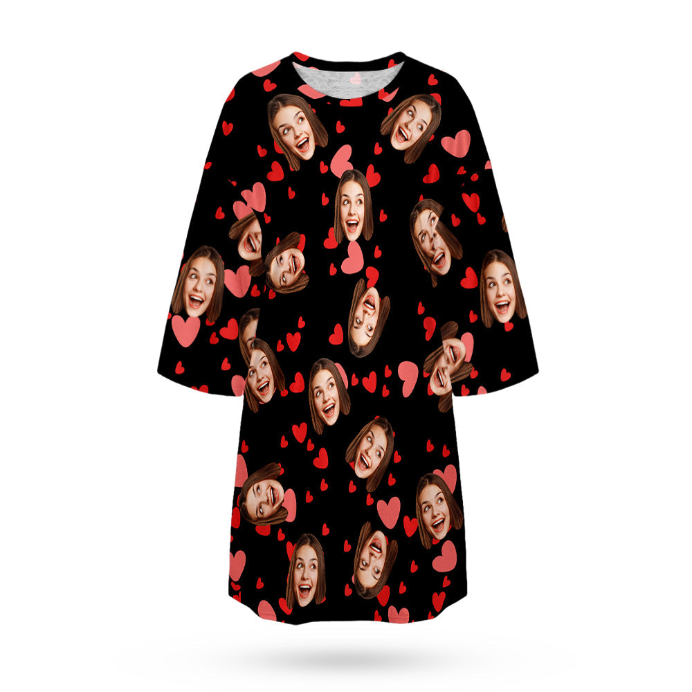 Custom Face Nightdress Personalized Photo Women's Oversized Nightshirt Red Heart Gifts For Her