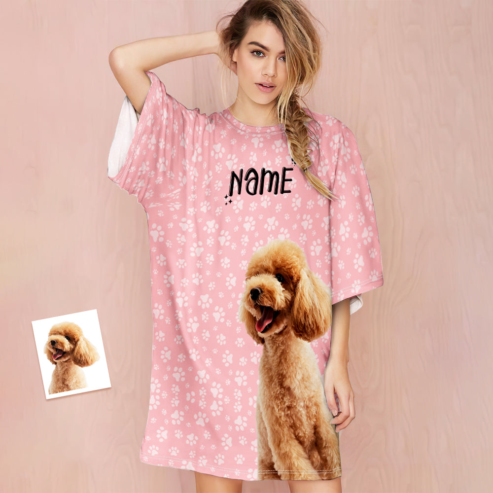 Custom Photo And Name Nightdress Personalized Women's Oversized Nightshirt Footprint Gifts For Her