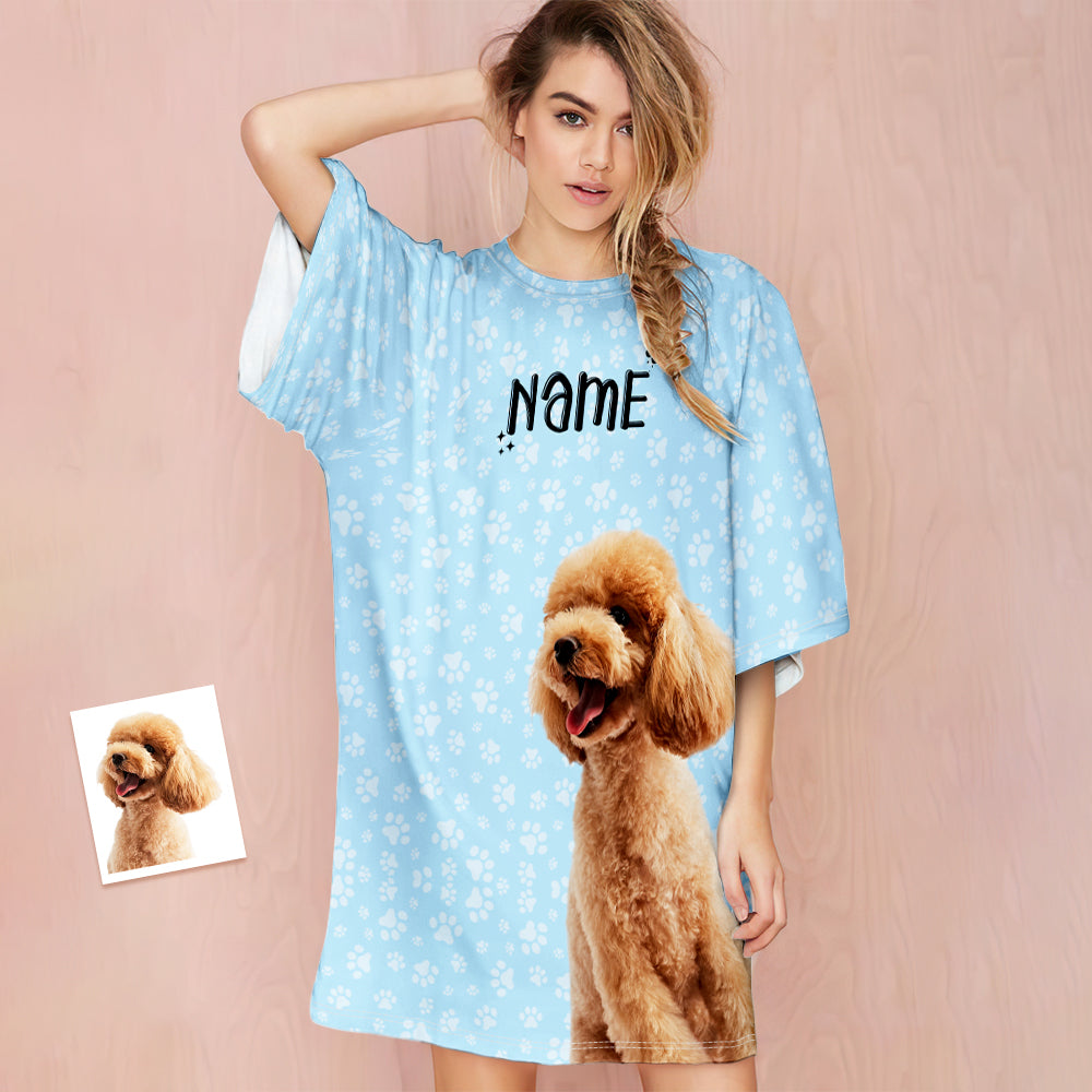 Custom Photo And Name Nightdress Personalized Women's Oversized Nightshirt Footprint Gifts For Her