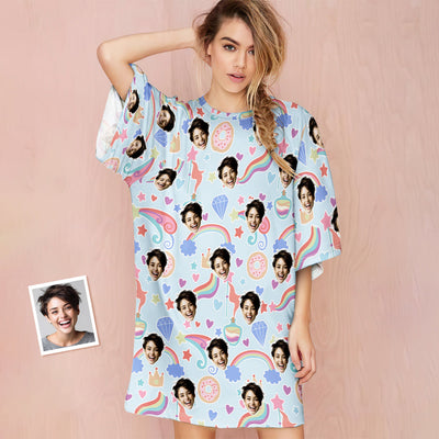 Custom Face Nightdress Personalized Women's Oversized Nightshirt Dream Girl Colorful Gift - mysiliconefoodbag