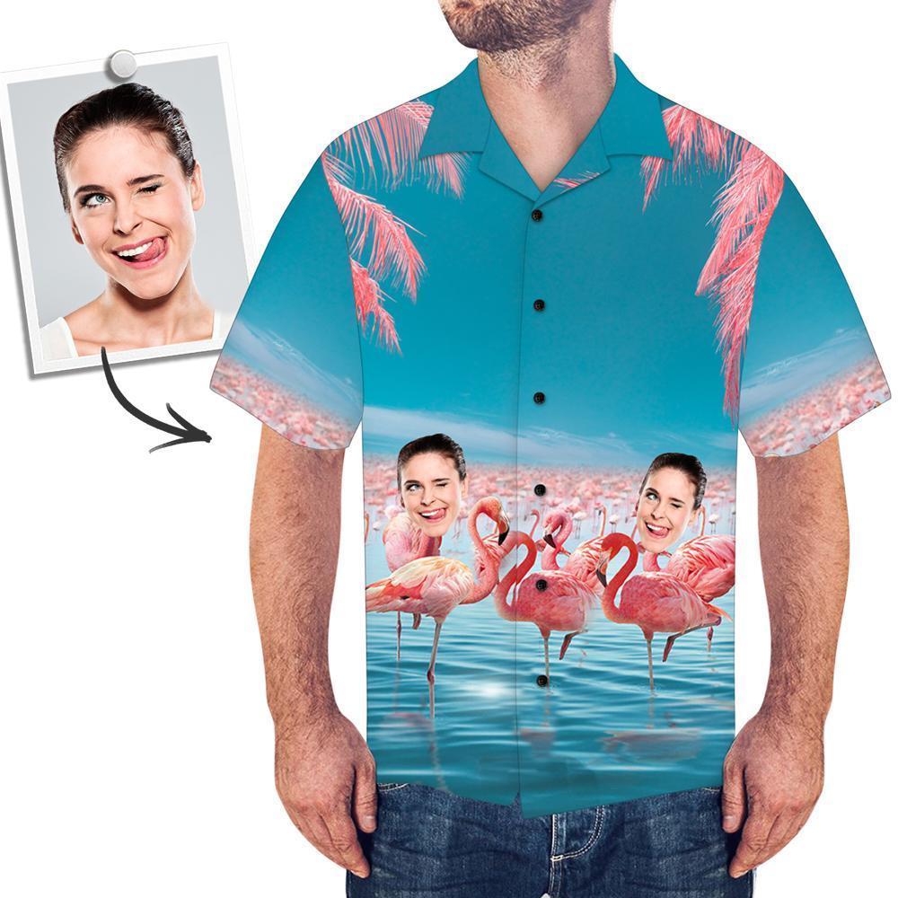 Personalized Photo  Hawaiian Shirt  Custom Face Hawaiian Shirt All Over Print Vacation Style Pink Flamingo