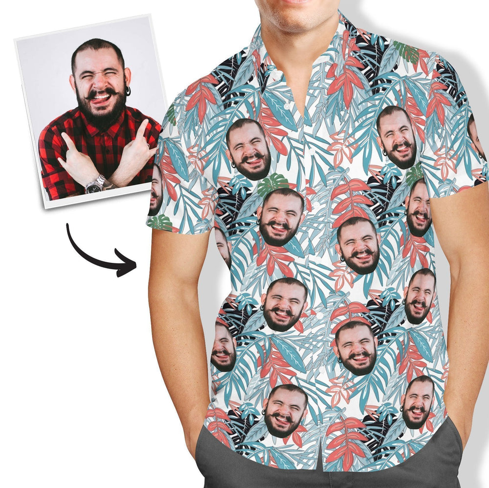 Personalized Photo Shirt Custom Face Hawaiian Shirt Men's All Over Print Leaves