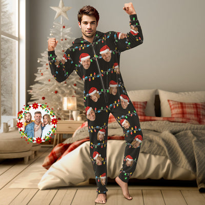 Custom Onesies Photo Xmas Leds Pajamas One-Piece Sleepwear Family Pyjamas Christmas Gift - mysiliconefoodbag