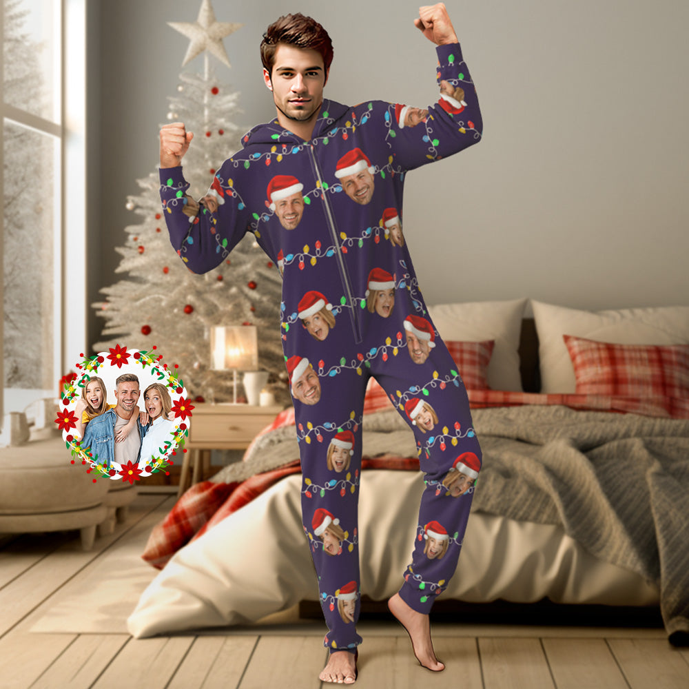 Custom Onesies Photo Xmas Leds Pajamas One-Piece Sleepwear Family Pyjamas Christmas Gift