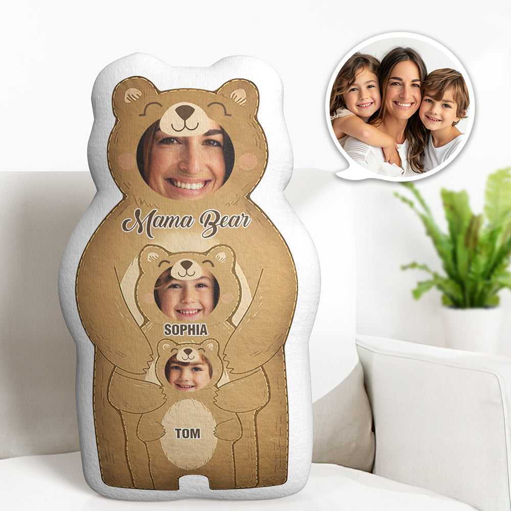 Custom Photo Pillow Bear Mom with Kids Personalized Names Gifts for Mom