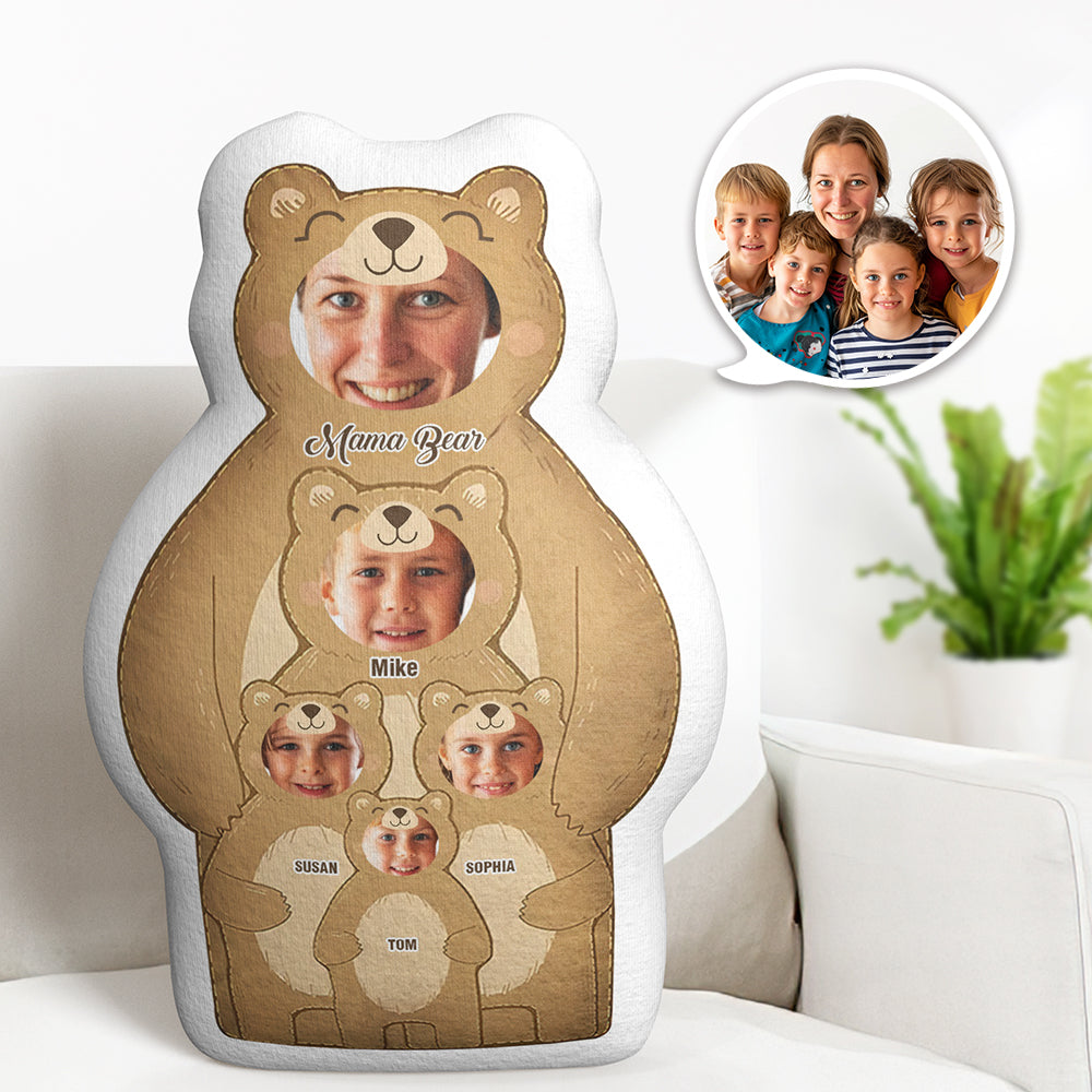 Custom Photo Pillow Bear Mom with Kids Personalized Names Gifts for Mom