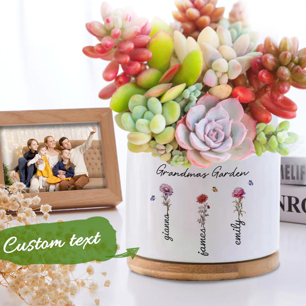 Mother's Day Gifts Custom Birth Flowers Pot Personalized Name Ceramic Plant Pot