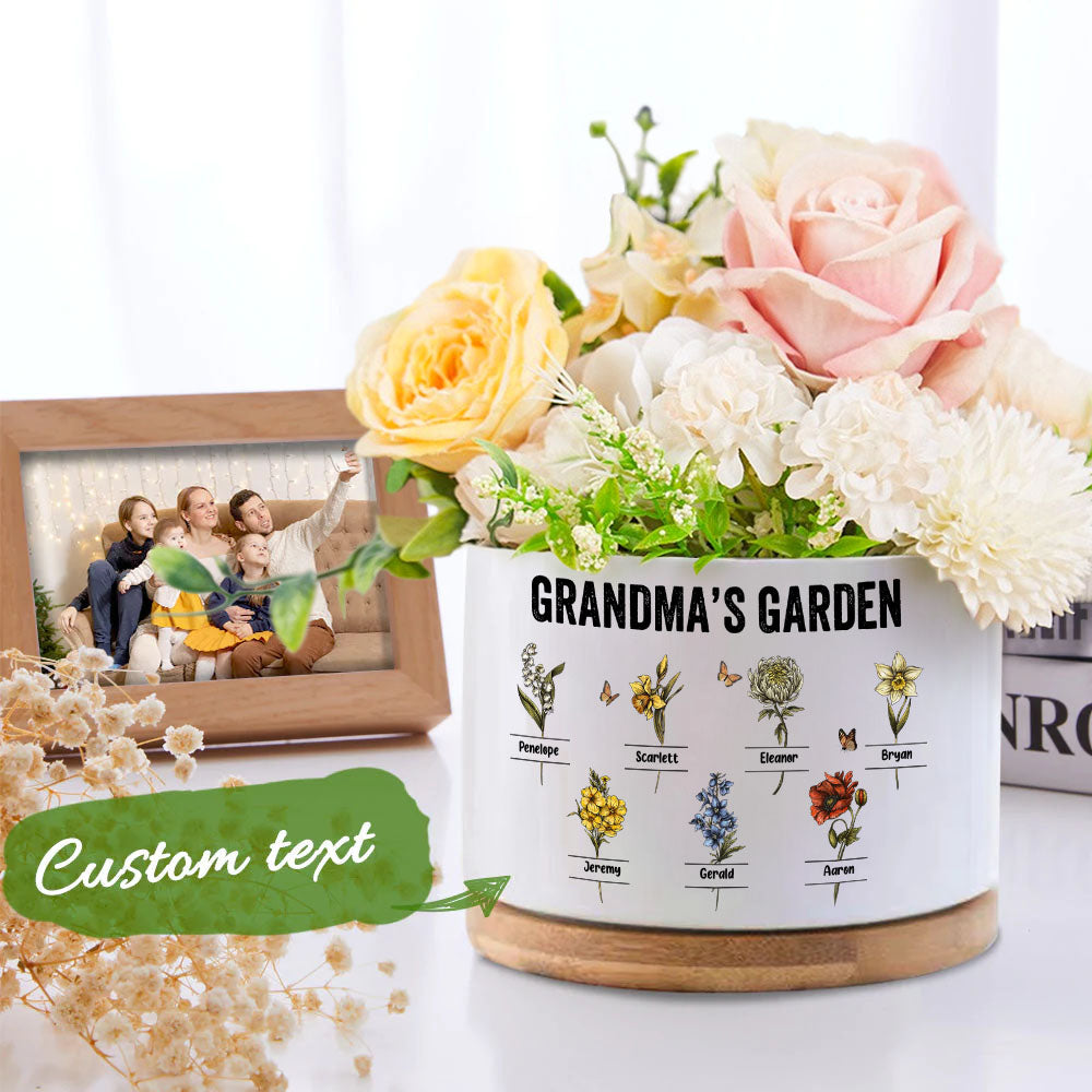 Custom Birth Flowers Planter Pot Personalized Name Ceramic Succulent Plant Pot Gifts for Mom