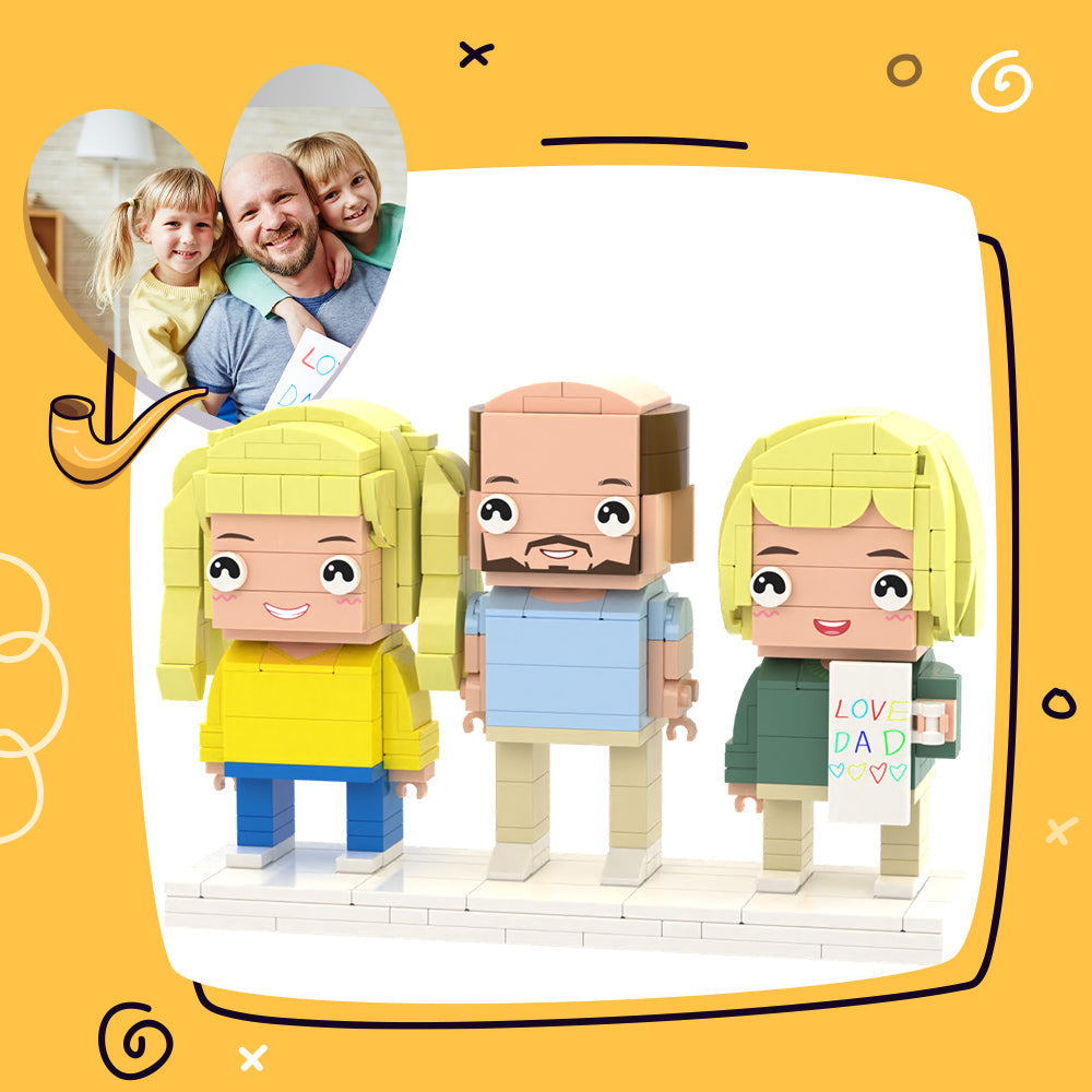 Full Body Customizable 3 People Custom Brick Figures Small Particle Block For Dad's Exclusive Gift