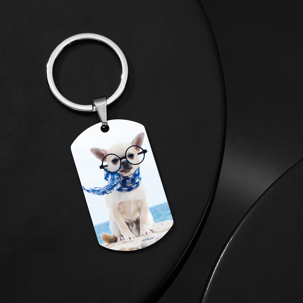 Personalized Double-sided Photo Text Tag Keychain With Engraving Stainless Steel Custom Keychain Gifts