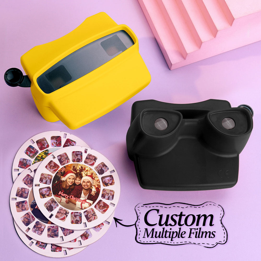 Custom Black 3D Viewfinder and Reel – Personalized Christmas Gift with your own photos Text and Photo Viewer Multiple Films Available Gifts Idea