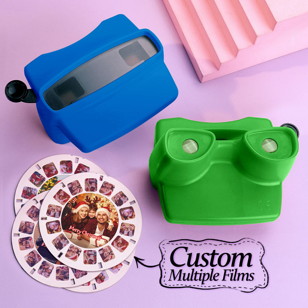 Custom Blue 3D Viewfinder and Reel – Personalized Christmas Gift with your own photos Text and Photo Viewer Multiple Films Available Gifts For Couple