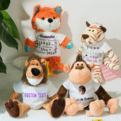 Personalized Animal Plush Stuffed Toy Birth Announcement Gift for Baby Shower - mysiliconefoodbag