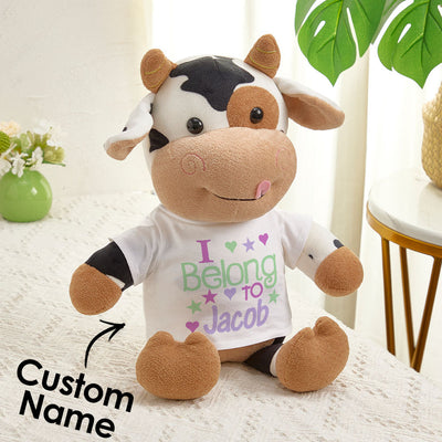 Personalized Cow Plush Stuffed Toy Gift for Baby Shower - mysiliconefoodbag