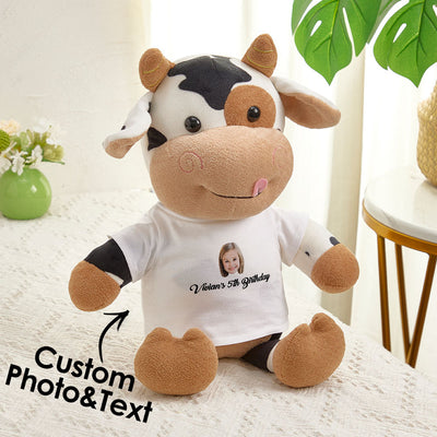 Personalized Cow Plush Stuffed Toy with Custom Text and Face Gift for Kids - mysiliconefoodbag