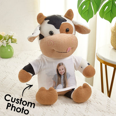 Personalized Cow Plush Stuffed Toy with Photo Gift for Kids - mysiliconefoodbag