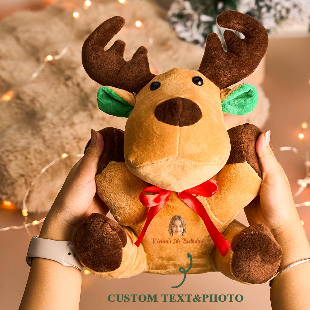 Personalized Moose Plush Stuffed Toy with Custom Text and Face Gift for Kids