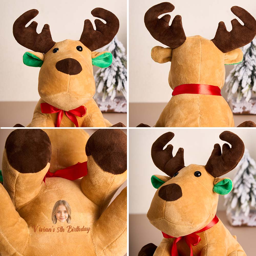 Personalized Moose Plush Stuffed Toy with Custom Text and Face Gift for Kids