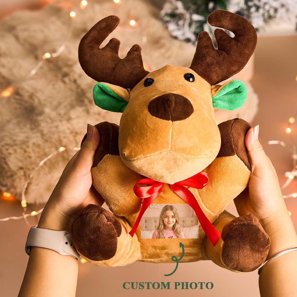 Personalized Moose Plush Stuffed Toy with Photo Gift for Kids